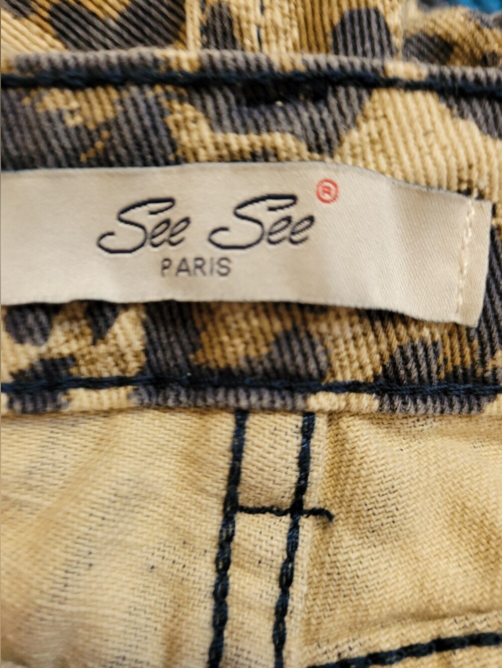 See See Paris Wide Leg Leopard Print Y2k Cotton Jeans - Tan/Black - Size 36 - Picture 4 of 9